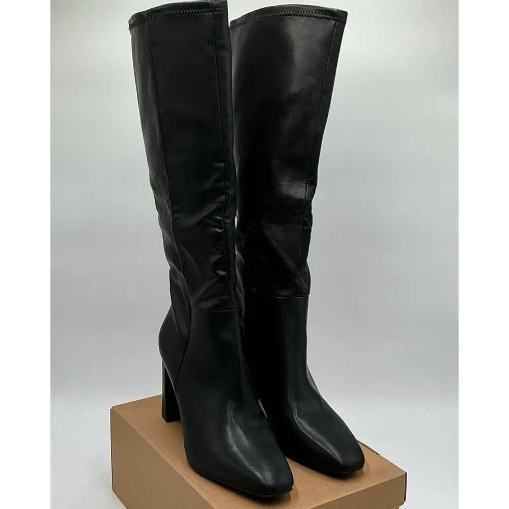 Madden Girl Wisee WISE02J1 Boots Women's 10 M Black Leather Block Heel Eby4574